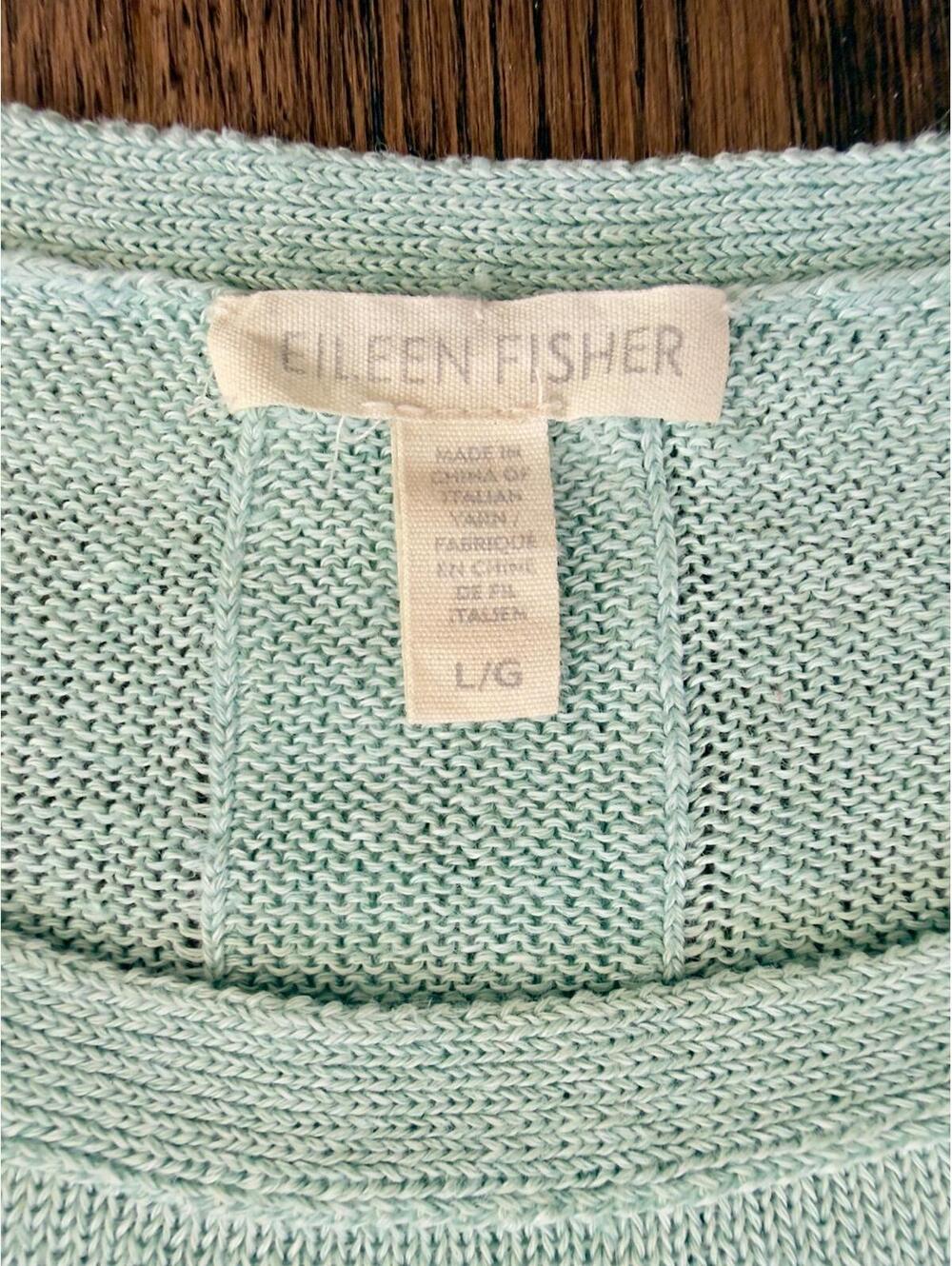 Eileen Fisher Italian Linen Knit Sweater Mint Green High-Low Hem Size L